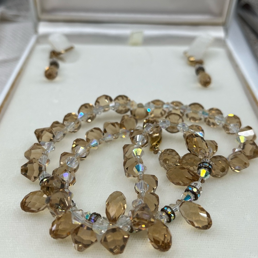 Vintage 14K Gold '585 Italy' Necklace Earring Set with Faceted Quartz - Picture 11 of 16